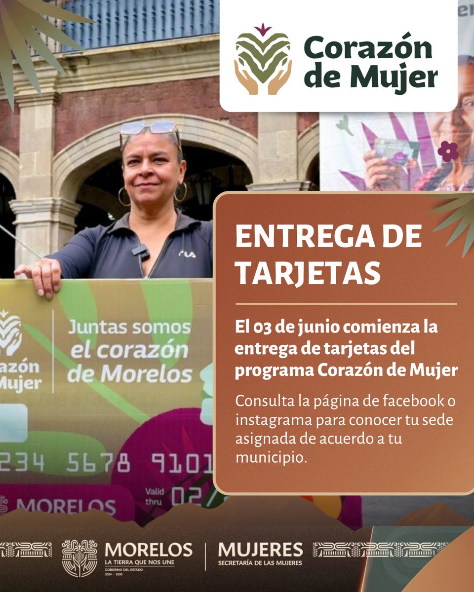 Art6to's tweet photo. 🔴 Arranca distribución de tarjetas del programa “Corazón de Mujer”

💜�� La Secretaría de las Mujeres anunció el inicio de la entrega de tarjetas para beneficiarias del programa “Corazón de Mujer”, impulsado por el Gobierno de Morelos.

📍 Las mujeres registradas deberán presentar identificación oficial, folio del programa y números de contacto para recibir el beneficio.