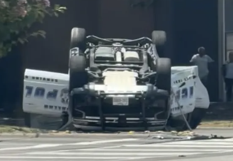 KeepDallasSafe's tweet photo. A Dallas police car flipped recently after another vehicle collided with the patrol car. 

The crash happened at Arapaho and Hillcrest roads and the officer and driver of the other officer were taken to the local hospital with non-life-threatening injuries. 

No details about the other driver have been released.