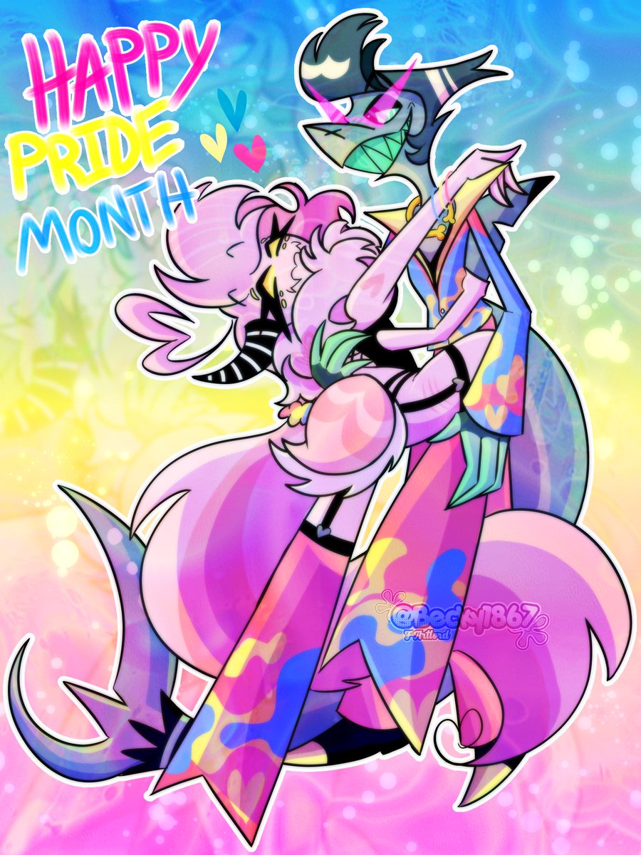 B3cky1869's tweet photo. HAPPY PRIDE MONTH 🩷💛🩵
Chaz and Lola wish everyone a wonderful and happy pride month <3

#pridemonth #artistsontwt #digitalart #fanart #ocxcanon #chaz #chazwick #helluvaboss #hellaverse https://t.co/w6LxWKwk4s