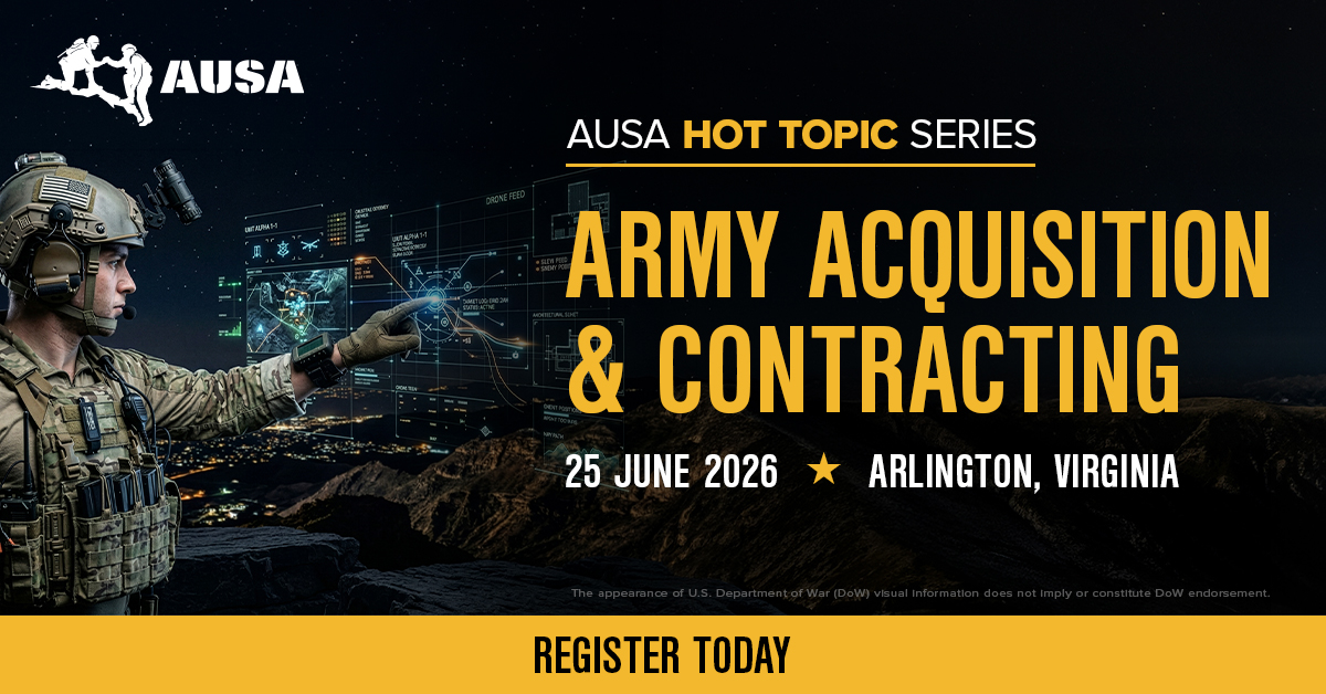 GovEventsGroup's tweet photo. Army acquisition and contracting decisions shape the future of mission readiness, modernization, and industry partnerships.

Join military leaders, government professionals, and industry stakeholders at AUSA's Hot Topic: Army Acquisition and Contracting on June 25 in Arlington, VA.

Military and government civilian personnel attend at no cost. https://t.co/1rFBHmhMUa