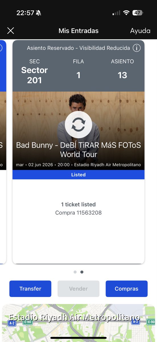 Rumbeeee's tweet photo. Vendo entrada para #BadBunny para el dia 2 de junio en Ticketmaster quien quiera que la coja!!! https://t.co/ETszUW0q4w