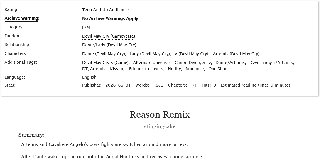 stingingcake's tweet photo. Reason Remix by stingingcake - Devil May Cry (Gameverse) https://t.co/vwWahPdmKJ via @ao3org #Danlady #dantexlady #DTxArtemis https://t.co/MSIavcXsgP