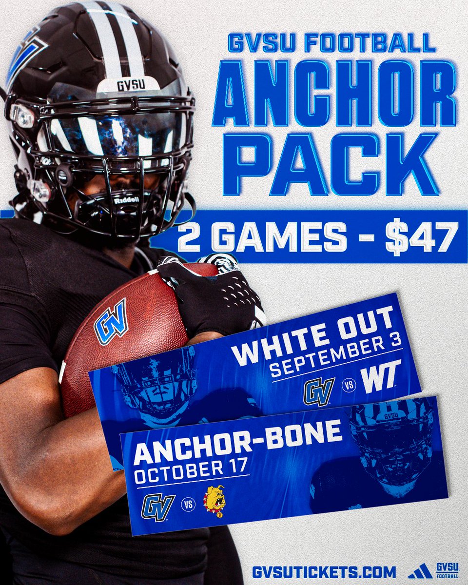 gvsufootball's tweet photo. NOW is your chance to snag the best seats in the house for two of the biggest games of the year before they're gone 👀 Get your Anchor Pack TODAY!

🎟️ https://t.co/xZAVZ12J1d

#AnchorUp | #ReadyForMore https://t.co/FzxMe0eqGe