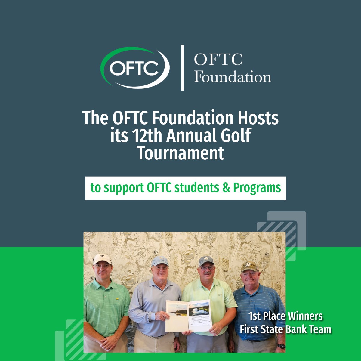 OconeeFallLine's tweet photo. ⛳ Congrats to the winners of the OFTC Foundation's 12th Annual Golf Tournament!

🏆 1st Place: First State Bank
🥈 2nd Place: Southern Company/Georgia Power of Dublin
🥉 3rd Place: Team McCaskill
TY to everyone who participated & helped support OFTC student scholarships.
 https://t.co/0UXfBdis6P