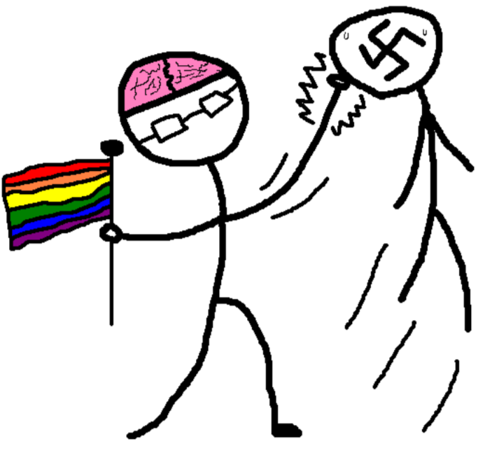 AsBrightAsBrian's tweet photo. Happy pride month here's drawing of my character uppercutting a nazi I made in Mspaint https://t.co/biRnAOU01N