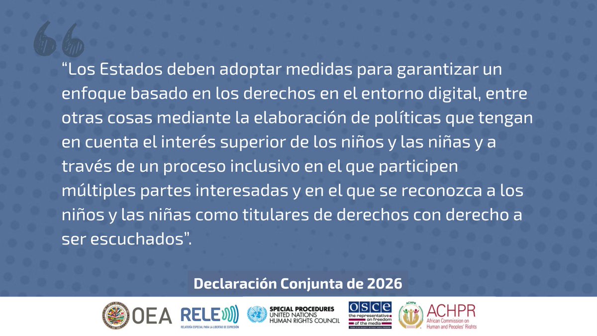 RELE_CIDH's tweet photo. Las y los titulares de mandatos sobre #LibertadExpresión publican la #DeclaraciónConjunta sobre el derecho a la libertad de expresión y el acceso a la información de los niños y de las niñas en la era digital

Conózcala aquí: https://t.co/5Qy52RWe4t https://t.co/P2A3D0Lq8D