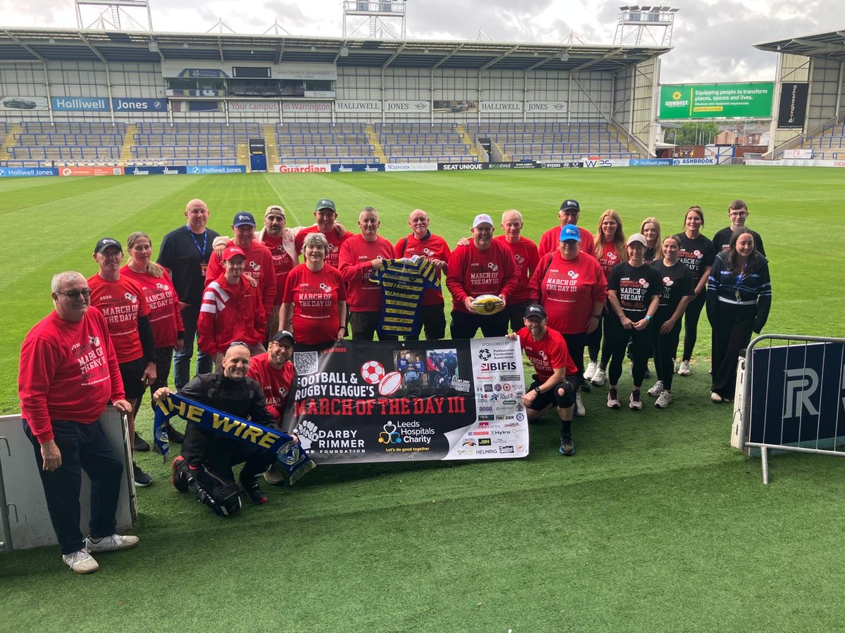 Redsmail's tweet photo. March of the Day III goes rugby league with stops at @WidnesRL @WarringtonRLFC and @Saints1890. A stop off at Penketh Fire Station in the way. Over £90k pledged now for @DarbyRimmerMND &amp; @LDShospcharity. Great day so far. https://t.co/r1QJBFBJWw