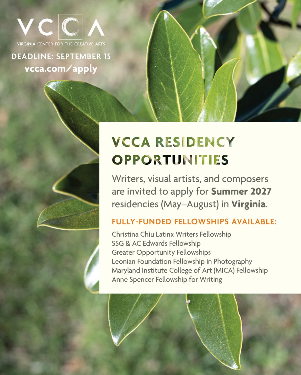 VCCA's tweet photo. Happy June! Applications are now open for Summer 2027 residencies at Mt. San Angelo in Virginia. 🌞 Apply by September 15, 2026. https://t.co/ZWakUuZLKp https://t.co/4UwGy0uvX3