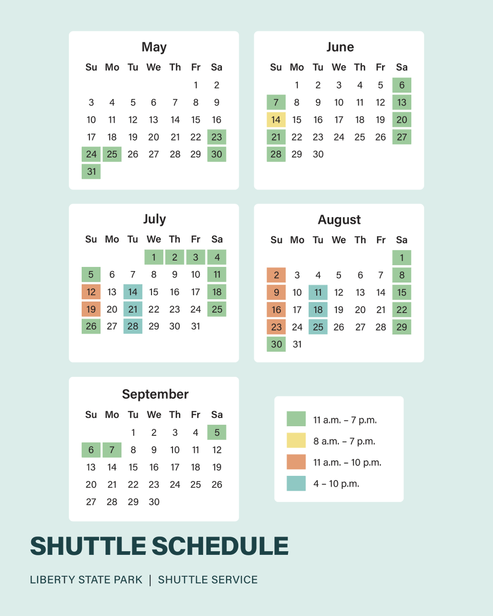 JerseyCity's tweet photo. Shuttle service in Liberty State Park is BACK!

From May 23 through September 6, two shuttle buses will run on Saturdays and Sundays between 11am and 7pm. 

Swipe for the full map and schedule ➡️ https://t.co/wjkAr50YrB