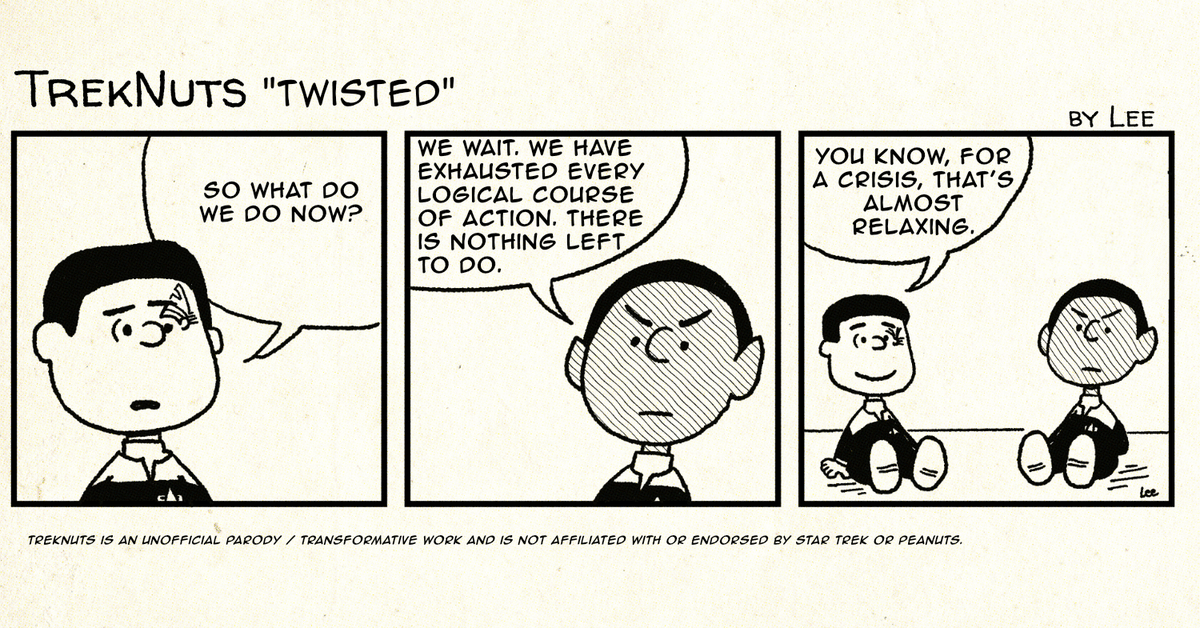 LeeDrawsStuff's tweet photo. Treknuts #109 VOY "Twisted"
A valid response to most crises.
New to Treknuts? Start here: https://t.co/soicc2LlnE https://t.co/FizHcT9wwV