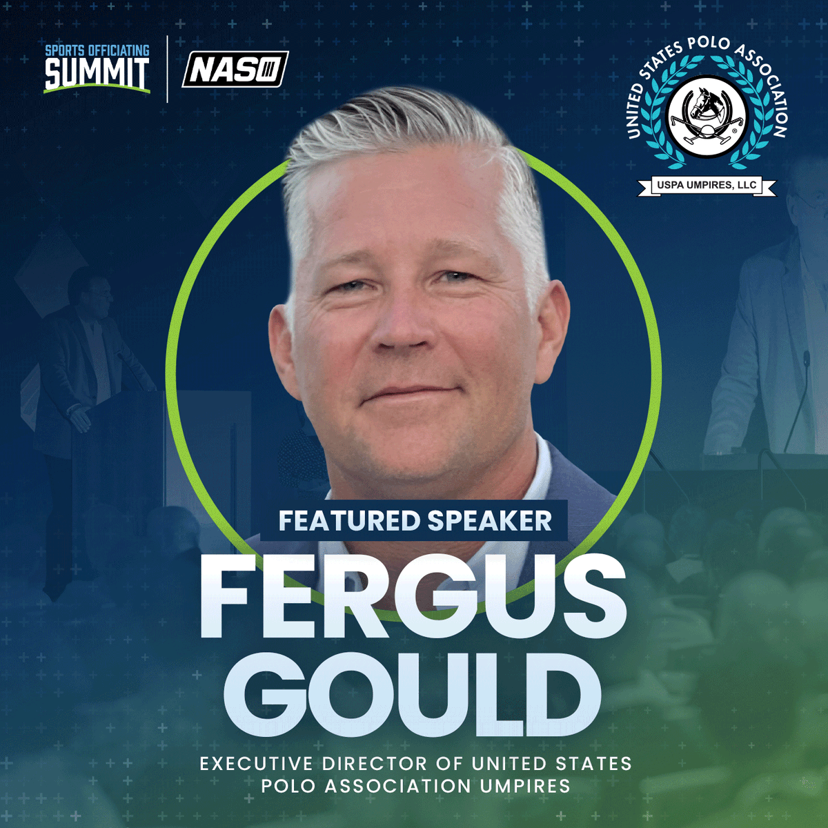 NASOofficiating's tweet photo. Fergus Gould, United States Polo Association Executive Director of Umpires, will be a featured speaker at the annual NASO Sports Officiating Summit held July 26-28 in beautiful downtown Grand Rapids, Mich. Make your plans to be there! https://t.co/2u61f8nKnD https://t.co/FkgXdcGc49