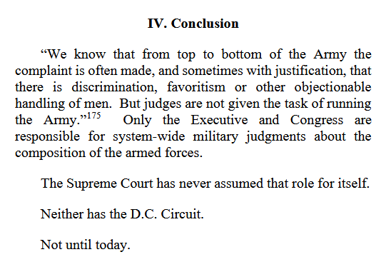 TomFitton's tweet photo. JUDICIAL COURT: Today, two activist judges engaged in a judicial coup by effectively seizing control of military decisions about keeping transgender extremism out of the military.  What a dangerous decision. As the dissent ably states: https://t.co/TGUJsjyyzK