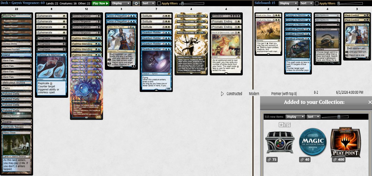 MarcusMPV's tweet photo. After more than a year without playing Challenges, I decided to jump into one today and ended up splitting the finals with @McWinSauce //I played my own Goryo's list, with the cards I'm most comfortable with//Pairings below//Bonus pic: Wild G3 of the qf against Belcher https://t.co/CM0aHVSzvw