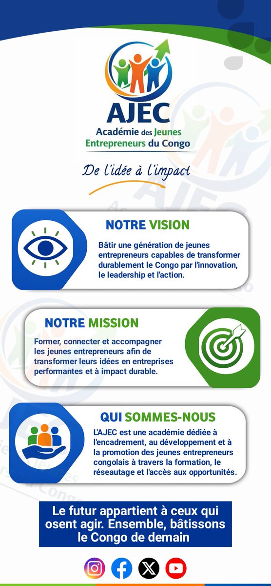 Ajec_Rdcongo's tweet photo. 🔥 Une idée ne change pas le monde tant qu'elle reste dans un carnet.

À l'AJEC, nous aidons les jeunes à transformer leurs idées en entreprises grâce à la formation, au réseautage, à la formalisation et à l'accès aux opportunités.

🚀 L'avenir de la RDC se construit par l'action https://t.co/aaQYc5uYmL