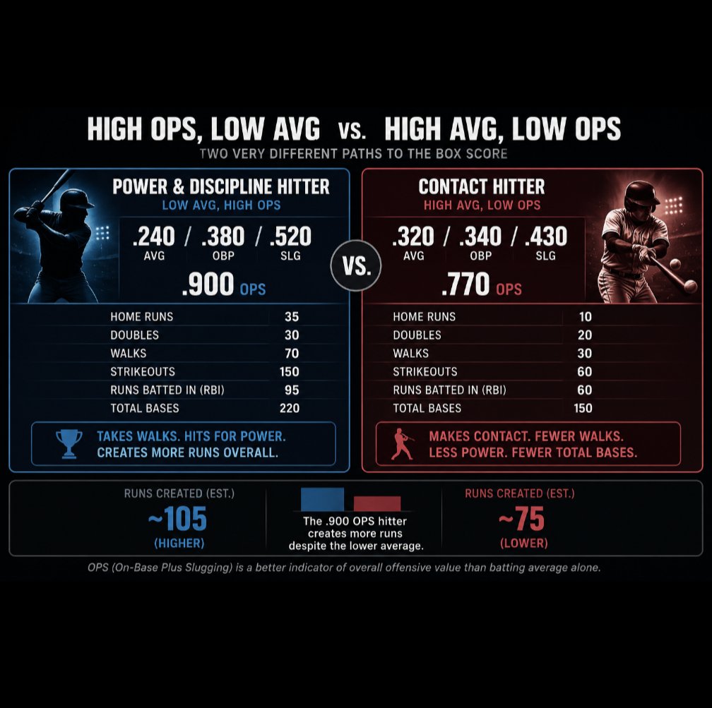 ZachAttack460's tweet photo. @DTM254ME @LewBob69_ @JustBB_Media @BetMGM writers look at the other stats mentioned to determine the value of a players season. They don't look at BA at all.  A singles hitter who hits .300 but has an ops of .700 is an average hitter. But a player with .900 ops and a .240 average is extremely valuable. Who would you pick https://t.co/0eMefKS8Sg