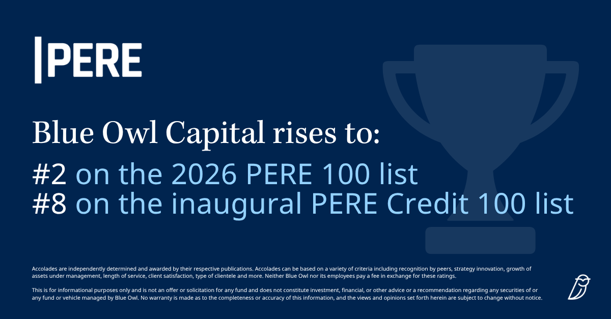 MarcLipschultz's tweet photo. .@BlueOwlCapital earned the #2 spot on this year’s @PEREonline 100, and #8 on the inaugural PERE Credit 100 list, a reflection of the strength, breadth, and scale of our Real Assets platform.

We’ve remained focused on strategies where we believe we have a true competitive edge and can deliver value for investors: Net Lease, Real Estate Credit, and Digital Infrastructure.

Thank you to our stakeholders for entrusting us with your capital and to our Real Assets team, who work diligently every day to earn that trust. Congratulations to all.

PERE 100: https://t.co/QavcOaPeGs
PERE Credit 100: https://t.co/p9PQGh3VD8