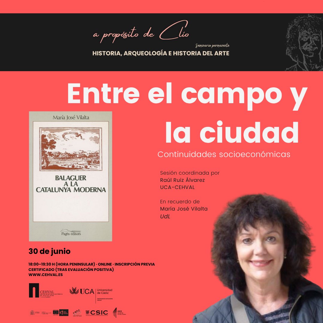 CEHVAL's tweet photo. María José Vilalta abrió caminos para pensar la sociedad, la familia, el trabajo, las migraciones y las formas de vida en la España Moderna. Este junio volvemos a su obra en A propósito de Clío.
 https://t.co/CpcI2XVST5 https://t.co/vi6Pehq63t