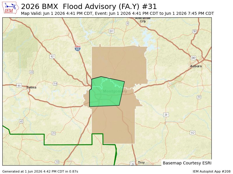 SapperFoxtrot's tweet photo. BMX issues Flood Advisory for Elmore, Montgomery [AL] till Jun 1, 7:45 PM CDT https://t.co/MLogbYTxZh https://t.co/yQuLFerzMC