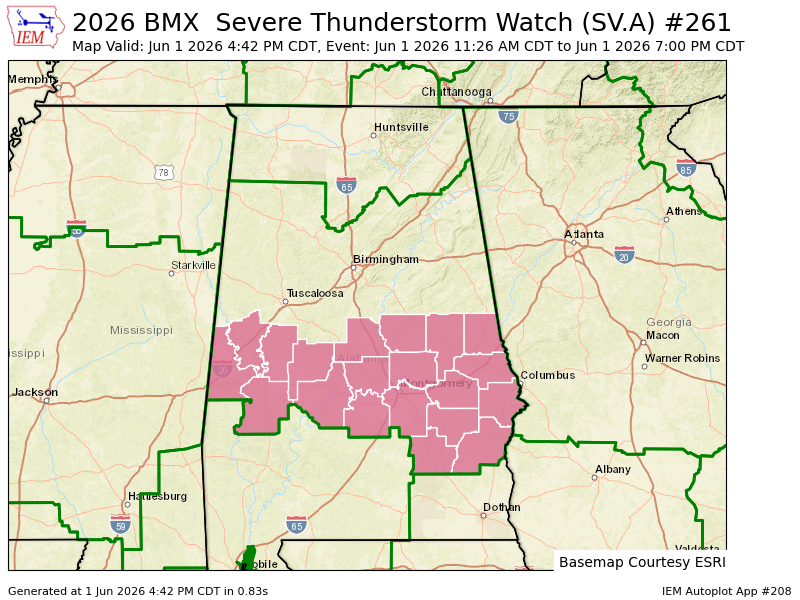 SapperFoxtrot's tweet photo. BMX updates Severe Thunderstorm Watch (cancels 3 counties, continues 20 counties) till Jun 1, 7:00 PM CDT https://t.co/mqPmxif14i https://t.co/oZwjcKfpxQ