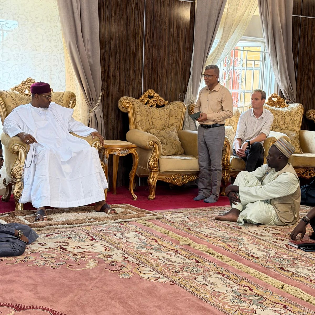 BamaCouncil's tweet photo. This morning in Bama, His Royal Highness The Shehu of Bama, (Dr) Umar Kyari Umar El-Kandi, received in audience a delegation from ZOA International, led by their Country Director Robert Anthony Caleesious. https://t.co/foHXcghpac