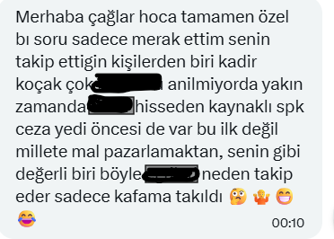 bycaca38's tweet photo. normalde sokak muhabbeti tarzı şeyleri sevmem 
ama cevaplayım

#kords ve #grsel hisselerinden ceza aldığı için 
adı pazarlamacı olmuş

2022 yılı sonunda ceza geliyor 
#kords
hisse 2022 başında 30 lira sonunda 100 lira üstü
#grsel 
8 lirada yazılıyor önce 21 lira sonra 2 sene içerisinde 155 lira oluyor sonrası zaten malum 400 lira

pazarlamamış adam resmen milleti paraya boğmuş bunda ters olan şey ne 

hisse pazarlama,onurunu ve şerefini hiçe sayıp,üç kuruşa karısına kızına küfür ettirme işi #vrgyo hissesinde olduğu gibi foncuların satılık köpeğinin yaptığı gibi zirvede hisseyi yazıp 2 tavandan sonra demedim mi deyip infonun malını da pazarlayan gavatların yaptığı gibi olur ama bu millet öyle gavatlara tapar,elinde su şişesi ile uçak sayarken canım hocam çok çalışıyorsunuz der kendini s.ktirir ama esas para kazandıran Adam gibi Adama da pazarlamacı der

ikinci birşey de lafı eğip bükmeden ok gibi konuşan @_Analizci_ yerine birbirlerine ağzını ve bacaklarını ayırıp gevşek gevşek kanka kanka diye hitap eden dün ki yeni yetmeleri mi takip edelim

hem birini takip etsem ne etmesem ne
ben bu işi bilmiyor olsam Kadir Koçağa abone de olurdum sırf eğitim de verdiği için

burda zaman geçirmek için ara sıra takıldığımı bazı arkadaşlar iyi bilir boşverin bu işleri paylaşılanlardan fayda sağlayıp sağlamadığınıza bakın,baktınız faydalı beğenip geçin baktınız size zararım oluyor engelleyin hepsi bu kadar

küfürsüz paylaşım yapmaya dikkat ettiğim için belki bazılarınızın gözünde çok efendi biri olarak gözükebilirim ama arkadaşlar ben burda ebu suud efendinin torunu gibi takılıyorsam aranızda benden yaşca büyükler ve ablalarınız olduğu için yoksa bizde insanız diğer türlü şu uçak sayan #vrgyo cu pezevengi küfürsüz nasıl anlatıyım size