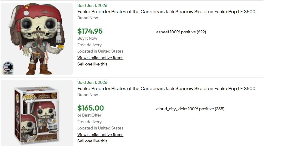 Cook_Infos's tweet photo. Most people are working overtime in hopes of making an extra $30 an hour(If they do) from 6PM - 10PM

We just easily made that in a few mins online by flipping this Pirates of the Caribbean Jack Sparrow Skeleton Funko Pop.

Cost $29.99 resells for $150+.

Get on 🎮 https://t.co/gpV2W2RFOu