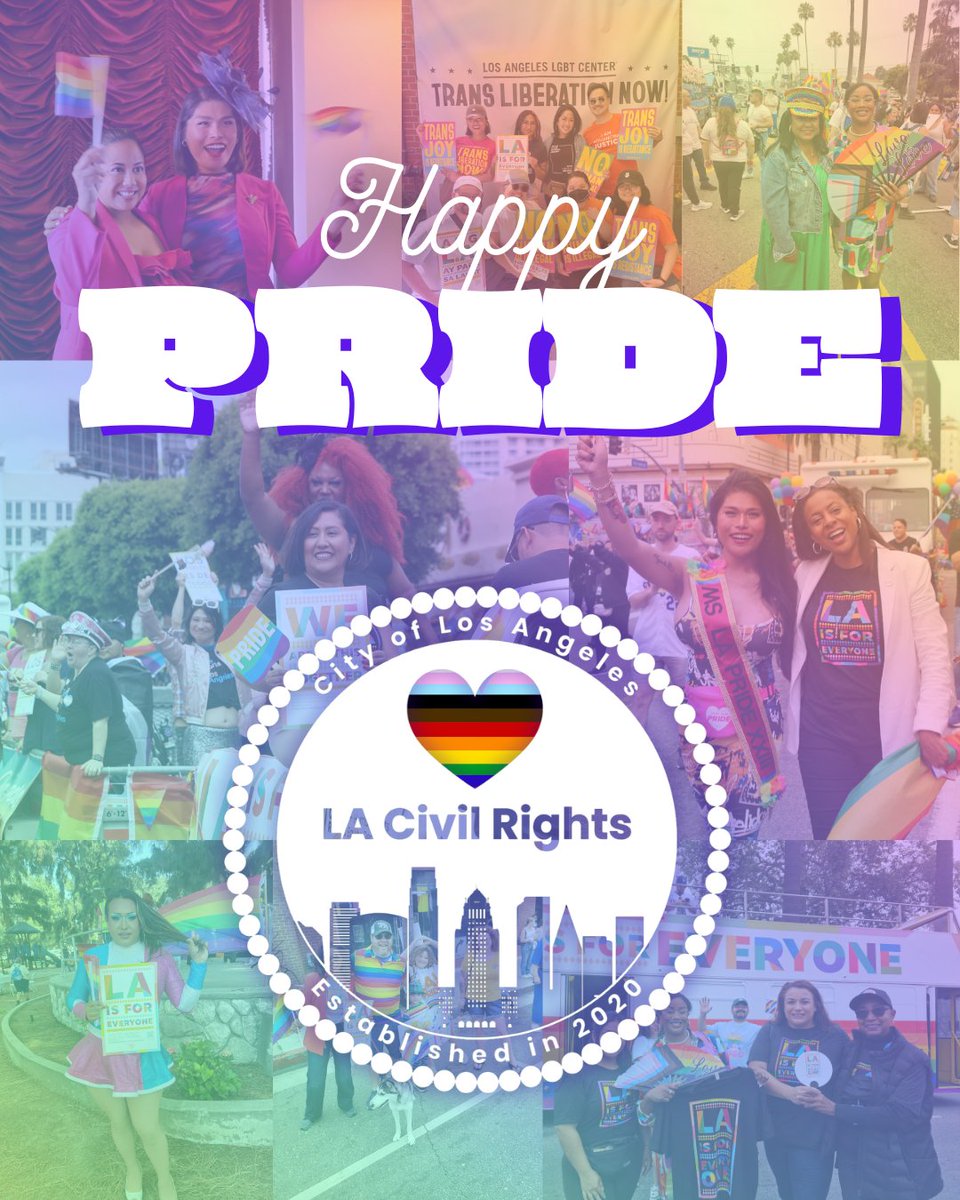 lacivilrights's tweet photo. Happy Pride Month, LA! This month and every month, we uplift and celebrate Angelenos living in the beauty of one’s own true self. The LA Civil Rights Department stands proudly with the LGBTQIA+ community and continues to build an #LAForAll, where love is love. https://t.co/lN9maddprD