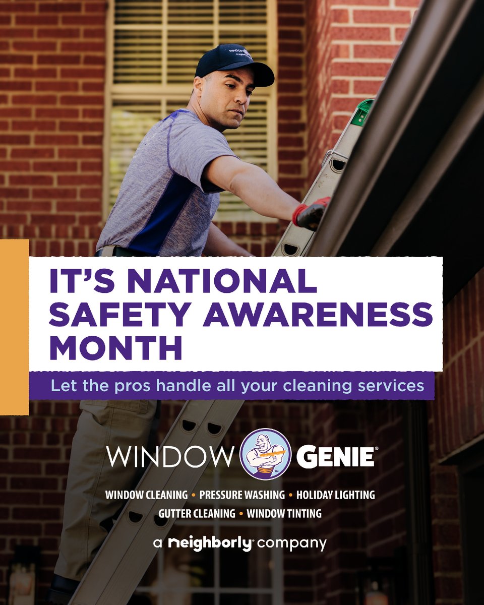 TheWindowGenie's tweet photo. Climbing ladders to clean gutters or reach second story windows can be risky. Safety Awareness Month is a good reminder that some jobs are better left to trained service professionals. 🪜

Let Window Genie® help you skip the climb and enjoy the results.

#WindowGenie... https://t.co/zhqHhdQBhn