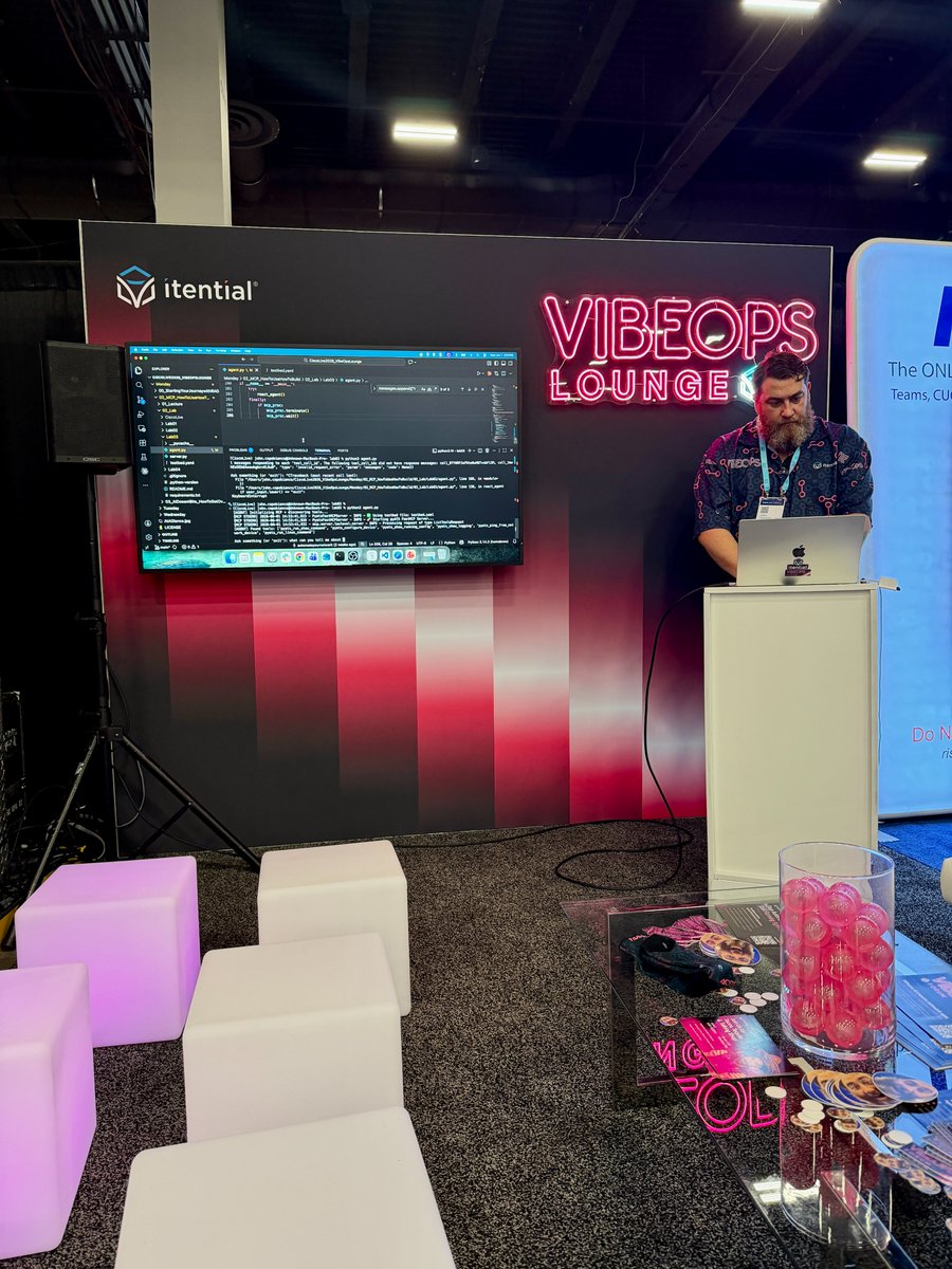 Itential's tweet photo. T-minus 1 minute until @John_Capobianco starts his session on Model Context Protocol: How to Use &amp; How to Build!

Don't miss at the VibeOps Lounge at Cisco Live! Booth 2607. Come with questions. https://t.co/6T8gHHQbc7