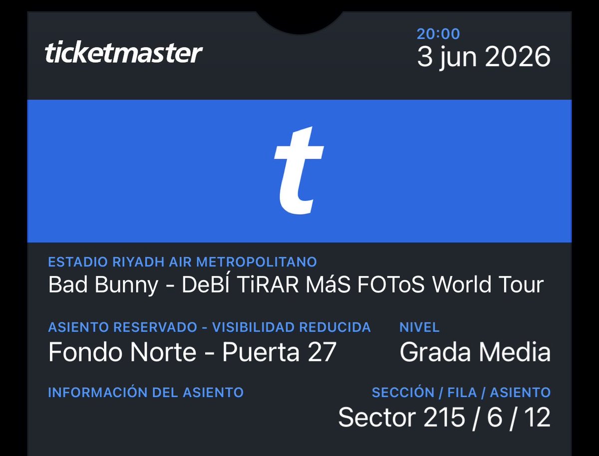 iturrele's tweet photo. Vendo dos entradas para el concierto de Bad Bunny el Miércoles 3 de Junio en Madrid, compradas en Tiketmaster, dejo fotos de las ubicaciones a 150€ cada una contactarme por instagram @elenuusii https://t.co/BH7xaQOtPG