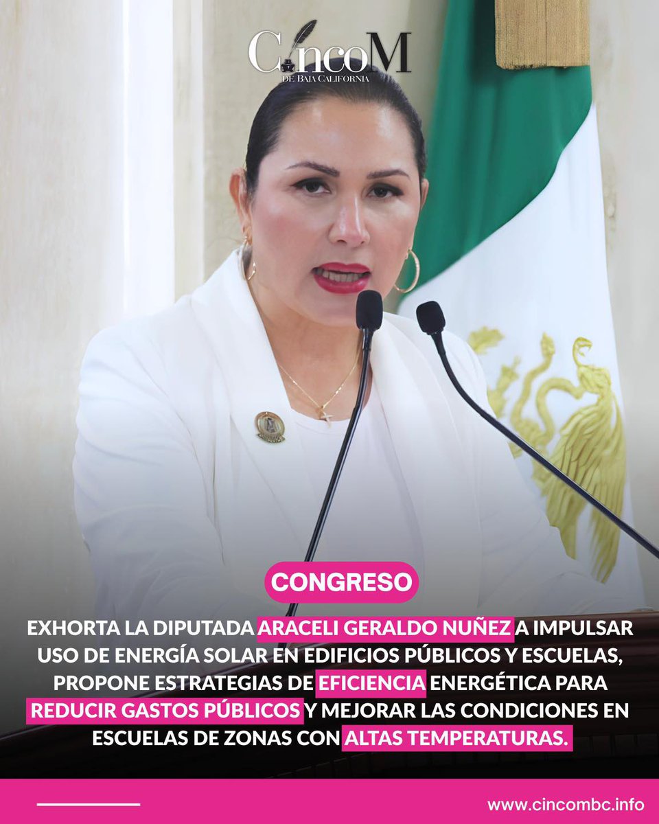 cincombc's tweet photo. #CONGRESO |  La diputada Araceli Geraldo Núñez presentó un exhorto dirigido a autoridades estatales y municipales para impulsar acciones de eficiencia energética.

📌𝗡𝗼𝘁𝗮 𝗰𝗼𝗺𝗽𝗹𝗲𝘁𝗮: https://t.co/L0s7i9Krp6 https://t.co/2uPDjDTy9y