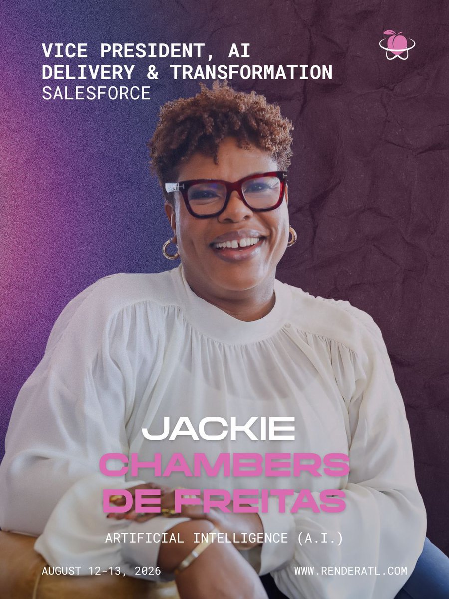 RenderATL's tweet photo. Jackie Chambers de Freitas is speaking at RenderATL.

Everybody loves talking about innovation until it’s time to actually lead people through change.

That’s the work Jackie does every day.

She’s a VP at Salesforce leading AI delivery and transformation across a massive global organization, balancing speed, people, process, and the reality that change impacts actual humans, not just dashboards.

What makes her perspective interesting is that it’s not all theory. She’s been in the middle of the hard conversations, the scaling problems, the executive rooms, and the team dynamics that come with transformation at this level.

She’s also deeply invested in community here in Atlanta through Women in Agile, helping create more space for leadership that feels human.

If you manage teams, want to lead better, or are trying to navigate constant change without burning everybody out, don’t miss this one.

Get your ticket at https://t.co/Ft82imfHRa