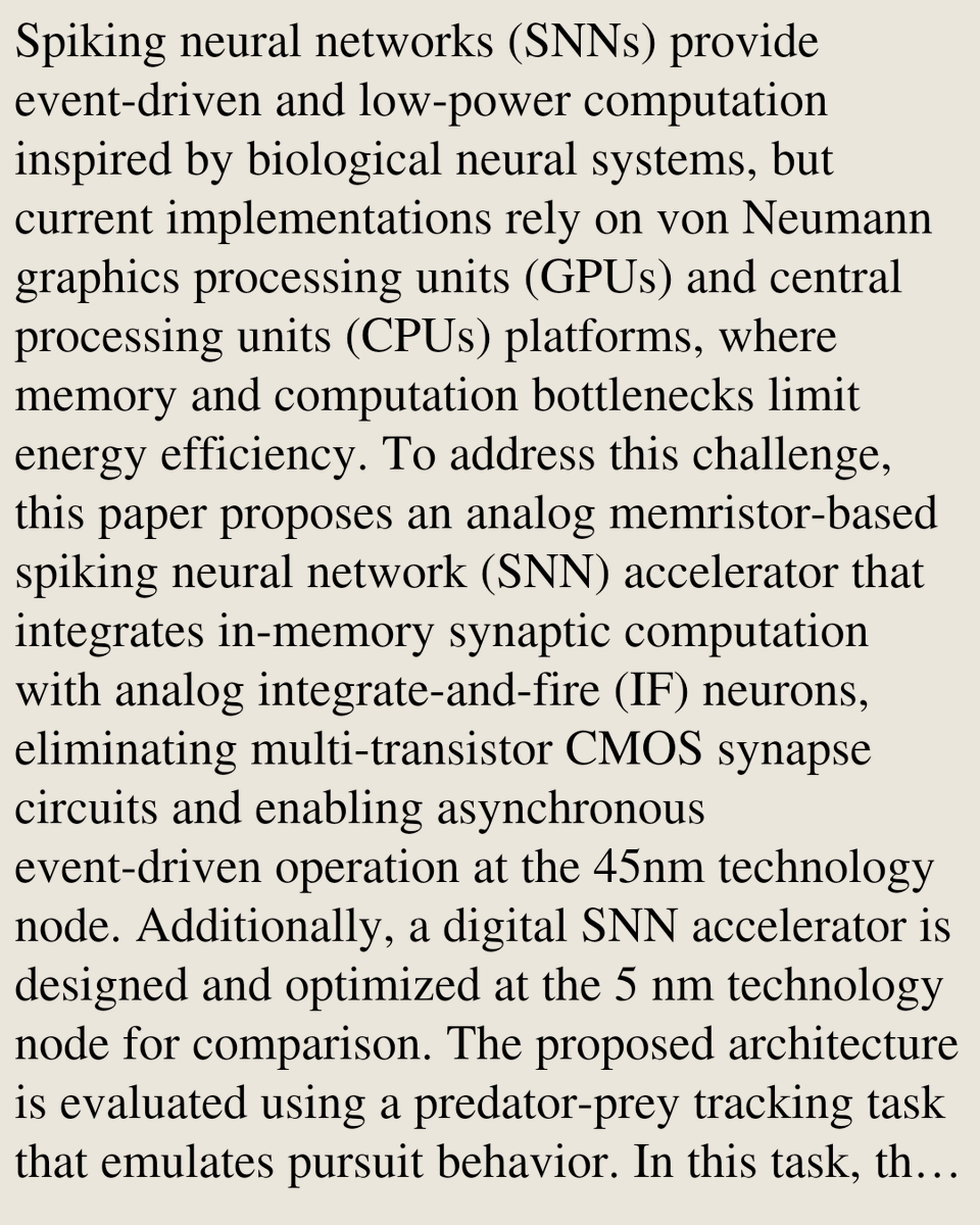 TAL's tweet photo. Memristor-Based Spiking Neural Network Accelerator for Bio-inspired Interception Task

Qianhou Qu, Sheng Lu, Liuting Shang, Jaihan Utailawon, Sungyong Jung, Qilian Liang, Chenyun Pan
https://t.co/yoNZFNQBGf [𝚌𝚜.𝙽𝙴 𝚌𝚜.𝙴𝚃] https://t.co/hSO1ULQoMZ