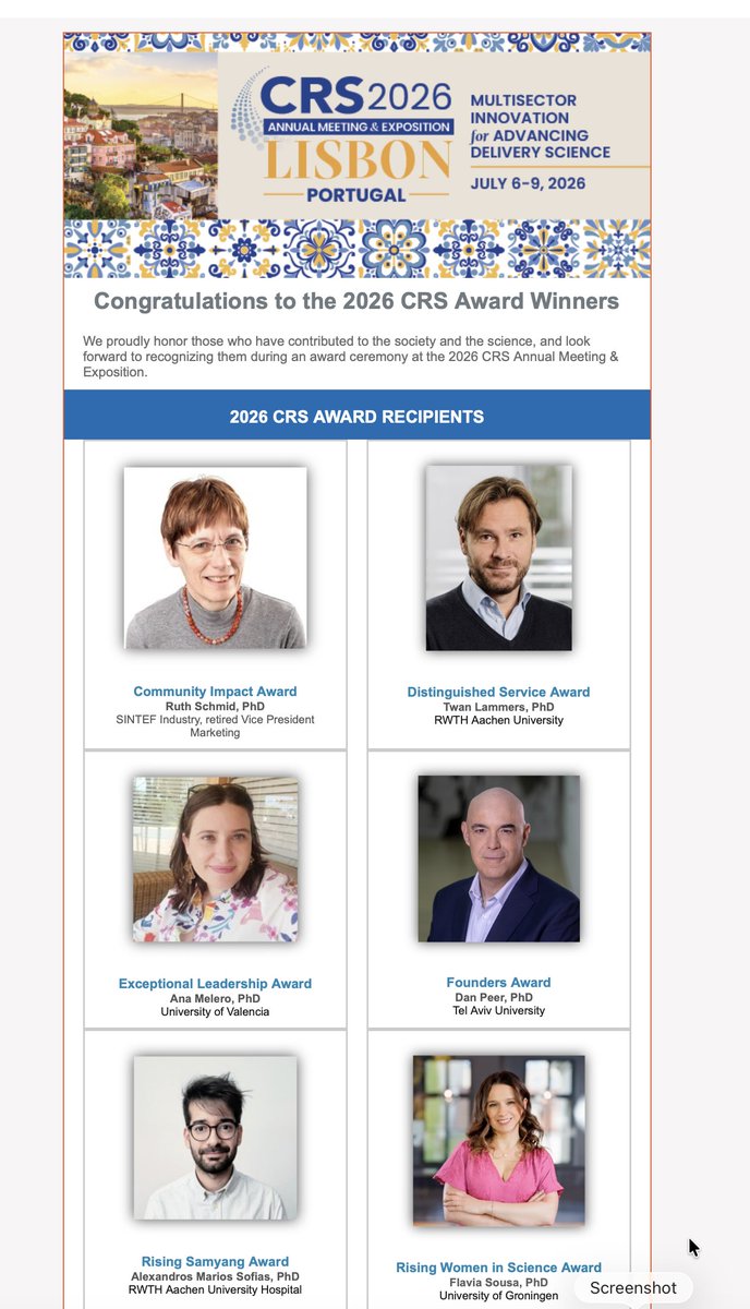 NPeppas's tweet photo. Warmest congratulations to this year's @CRSScience Awards recipients. We will celebrate your awards in  Lisbon. https://t.co/8F2Yy3iSia
