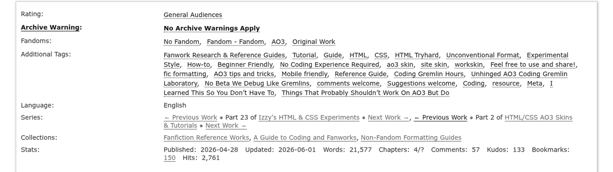 the_tamed_poet's tweet photo. Hey friends! I posted Chapter 4 of my beginner-friendly AO3 coding tutorial!

This one is about Color Foundations: how to pick colors, use CSS color values, create palettes, add gradients, and keep everything readable while making it pretty. ✨

Link: https://t.co/XDwmuGOVbV https://t.co/jIvQFcAoqP