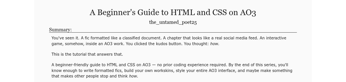 the_tamed_poet's tweet photo. Hey friends! I posted Chapter 4 of my beginner-friendly AO3 coding tutorial!

This one is about Color Foundations: how to pick colors, use CSS color values, create palettes, add gradients, and keep everything readable while making it pretty. ✨

Link: https://t.co/XDwmuGOVbV https://t.co/jIvQFcAoqP