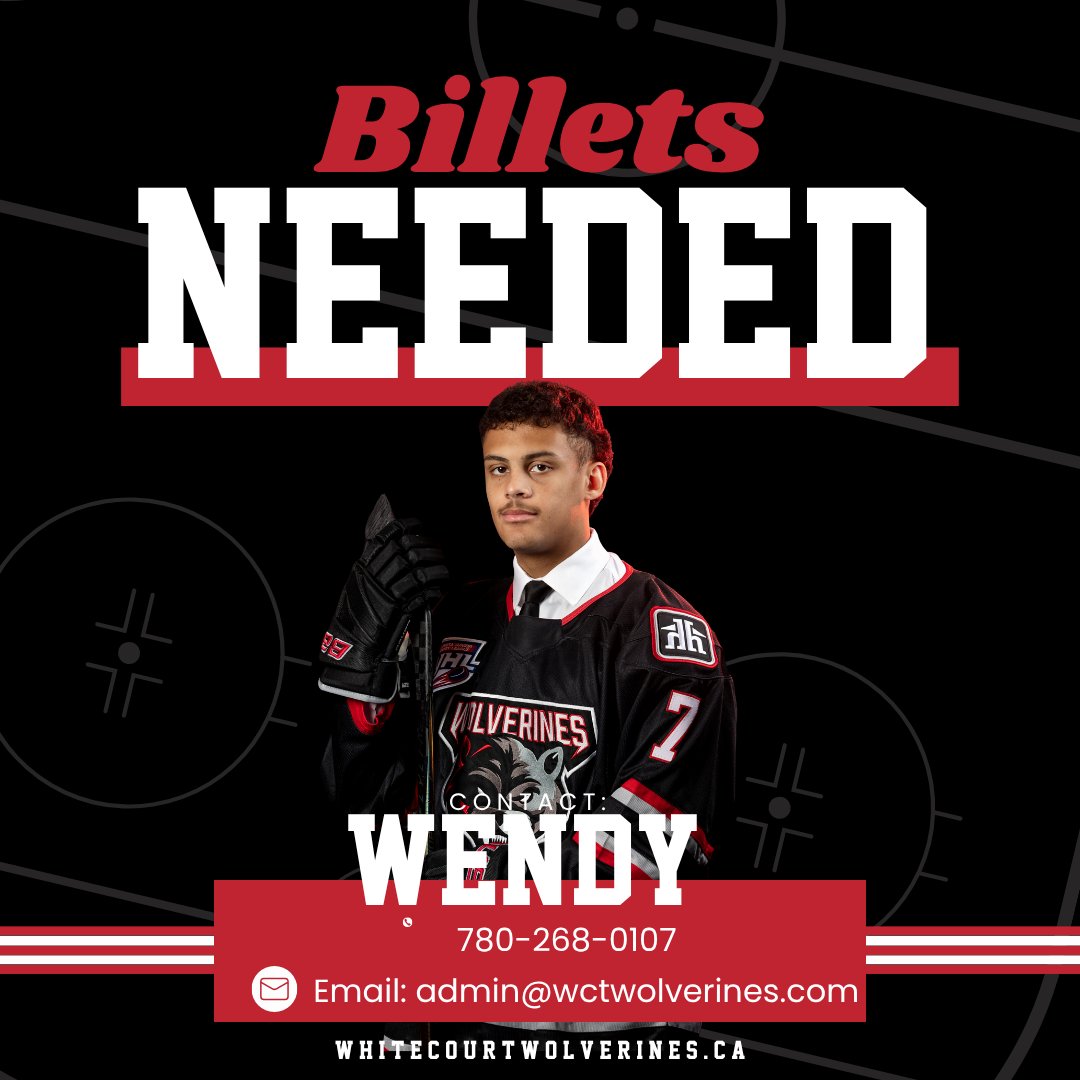 WolverinesJrA's tweet photo. We're looking for more billet homes for next season. 

If your family is interested in billeting with the Wolverines, email admin@wctwolverines.com https://t.co/p558PpILcX