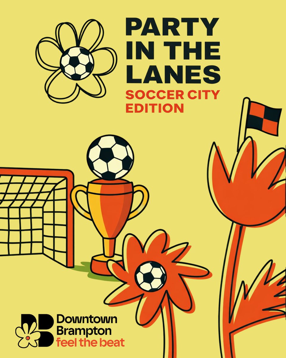 bramptondtbia's tweet photo. Join us in Downtown #Brampton this summer for our Party In The Lanes – #SoccerCity Series!
⚽️Soccer City Kickoff l June 20, 2-9:30pm l Garden Square
⚽️Goals, Goods &amp; Grooves l July 18 -19, 12-5pm l City Hall
⚽️The Final Whistle l August 16, 1-5pm l  57 Mill Street https://t.co/dV6U2Rsws1