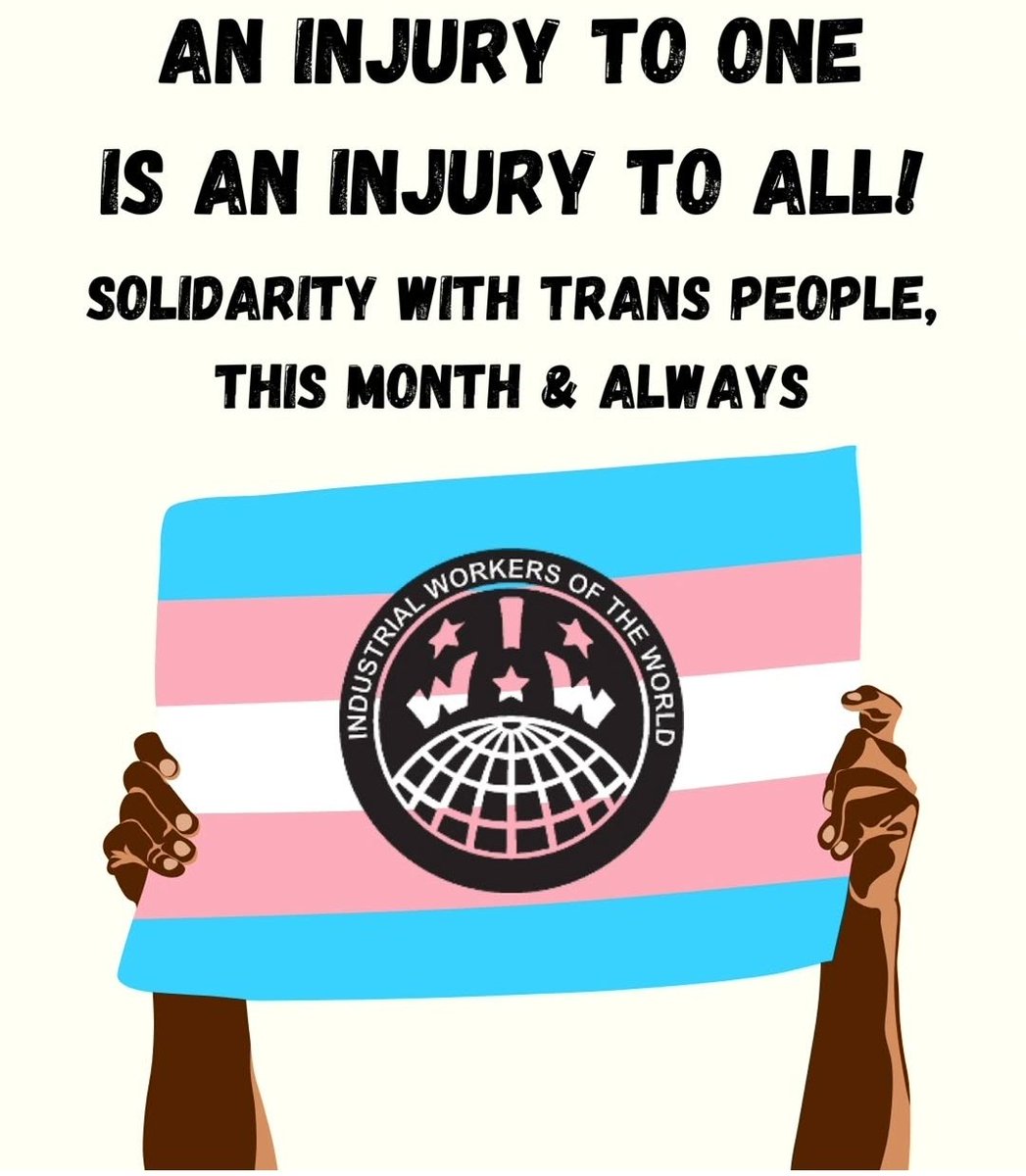 IrelandIww's tweet photo. Trans people, &amp; all queer people, are forever welcome with the Industrial Workers of the World. Happy Pride to our queer members &amp; to everyone else!

#IWW #nopridewithouttranspride #transrightsareworkersrights #noprideincops #nocopsinpride https://t.co/cRpZhpw7C3
