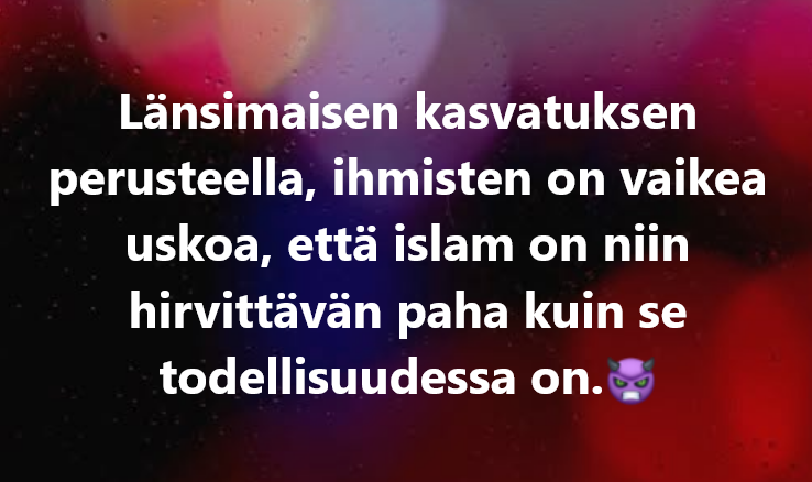 MarinTepa's tweet photo. Länsimaalaiset koettavat uskoa toisista aina parempaa, mille he näyttävät. Se, että toiset olisivat vielä hirveän paljon pahempia kuin mitä toiset alkavat aavistaa, on lähes mahdoton uskoa länsimaalaisen kasvatuksella. 
@demarit  @vasemmisto  @vihreat 
#hirvioitatoivotaansuomeen  @persut @ir_rkp