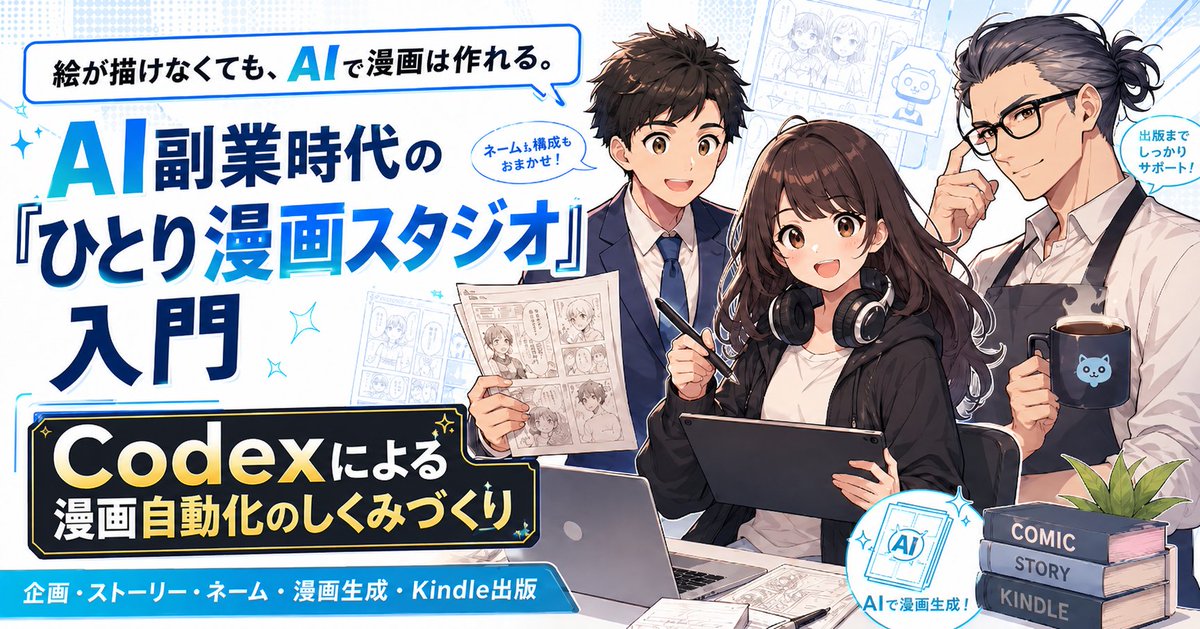 glyustyle's tweet photo. 【AIで漫画を描くのは、時短のためではなく「ゆとり」を作るため】

先日、電子書籍「漫画でわかるCodex」を出版しました。

PR
こちら、無料キャンペーン中です。
目標２００冊！
現在１２６冊になりました。
あと７４冊。
無料購入のご協力お願いします。
https://t.co/yyhWAwmtIw

この本は、すべてのページをAIの力を借りて制作したフルカラー漫画です。

現在は、その制作プロセスをまとめたBrain教材の制作に励んでいます。
テーマは、AIと協力して自分だけの「ひとり漫画スタジオ」を作る方法です。

そのなかで、言いたいことがあります。

単なる時短では終わらない

世の中ではよく、「AIを使えば作業が早くなる」「時短になる」と言われます。
たしかにそうです。

かつてなら何日もかかっていた作業が、数時間、あるいは数分で終わるようになります。

しかし、単に作業時間が短くなったからといって、本当に楽になるとは限りません。

浮いた時間に別の仕事を詰め込むだけでは、忙しさは変わりません。

プレイヤーとしてひたすらタスクをこなし続ける毎日は、何も変わりません。

AIによる時短を、単なる効率化の道具にしてしまうのはもったいないことです。

自分が動かなくても裏で作業が進む安心感

実際に「ひとり漫画スタジオ」を動かして漫画を書かせている時、
私は、chocoZAPで運動していたり、
家族といっしょにでかけていたり、
あるいは寝ていたりします。

つまり別の価値あることをしているのです。

今回、私は、漫画が勝手に書かれている間、
他ならぬこのBrain教材を書いていたのです。

その余白には、単にタスクを埋め込んだのではなく、他の価値あることを埋め込むことが出来たのです。

これは決して、「時間が空いたから、その間にできるところまでやっておこう」という焦りではなく、

横でAIがしっかり仕事をしてくれているということからの、心のゆとりからできたことでした。

プロデューサーとしての立ち位置

こうして生まれた余白のおかげで、プレイヤーとして手を動かすだけでなく、全体を見渡すプロデューサーのような立ち位置でいられるようになりました。

自分で手を動かす代わりに、AIの出力を見て調整する役割に集中できるのが、面白いところです。

時間を削ることそのものよりも、生まれた時間で本当にやりたいことに集中できること。

これこそが、自動化の価値です

特設メルマガ

このBrain教材、リリース特価９８０円は５０部となっています。
５０部完売したら、３００円上がります。
そして定価の２９８０円になるまで少しずつ上がっていきます。

そのため、特設メルマガを用意しています。

こちらでは、リリースされたらすぐにメルマガ登録者にリリースのお知らせをします。

さらに５００円引きのリンクになっているため、最初の５０部は４８０円で買うことが出来ます。

このメルマガ登録は「予約」ではありません。
リンク先の記事を見て、無料部分を読んでみて、「やっぱり買うのやめた」でも構わないのです。

なので、もし内容に関心がありましたが、最初の５０部に入れたかな？という確認のためだけでも、登録して下さい。

すでに３８名になっています。

PR
https://t.co/1QR3xaoVaA