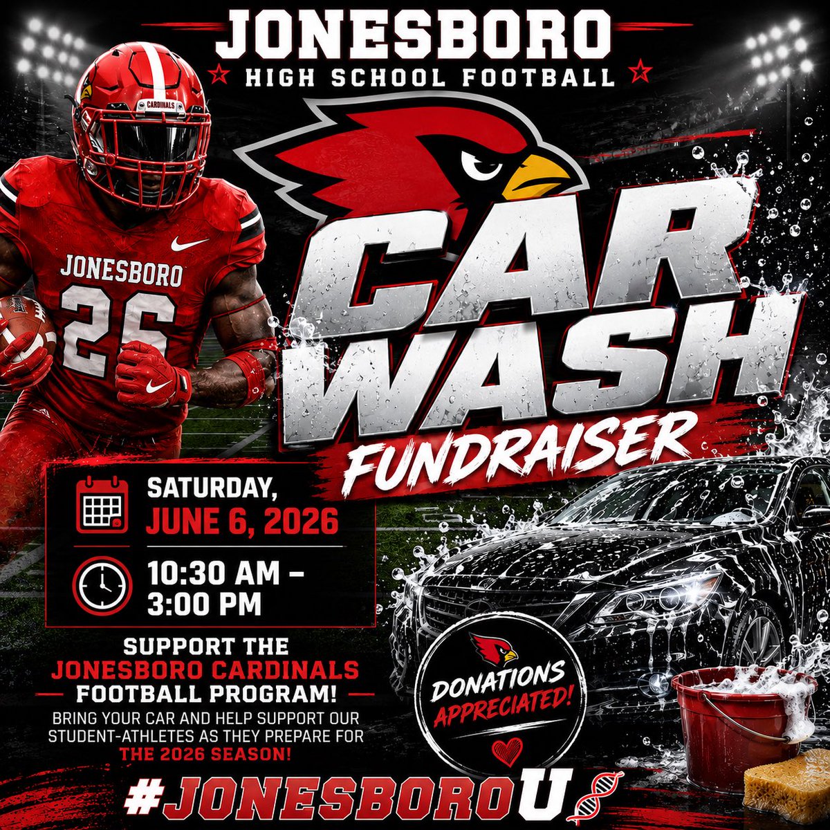 CoachCarmichEAL's tweet photo. Talkin’ Bout The Car Wash 🚘🧽
Come out &amp; get your car washed by the Cardinals, all we are asking for is a DONATION! We will be at the school from 10:30am - 3:00pm ready to provide your car with a spit shine! Bring your car &amp; help our student-athletes prepare for the season! https://t.co/VxLP5Ug4uZ