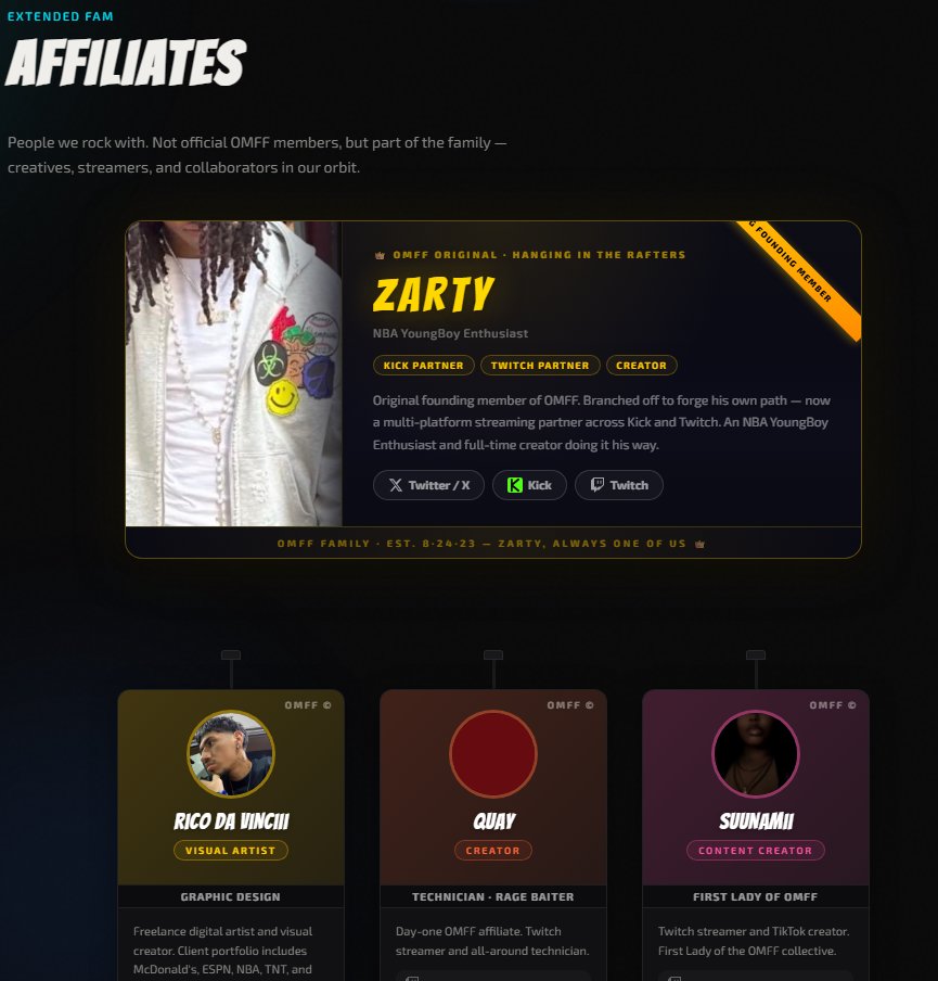 omffhq's tweet photo. OMFF has always been bigger than just content.

🎨 Creative Arts showcases the work we do beyond streaming.

🤝 Affiliates highlights friends of the family building their own paths while staying connected to the community.

Explore both now @ https://t.co/hH7zMML17l https://t.co/cF5VeGTeJz