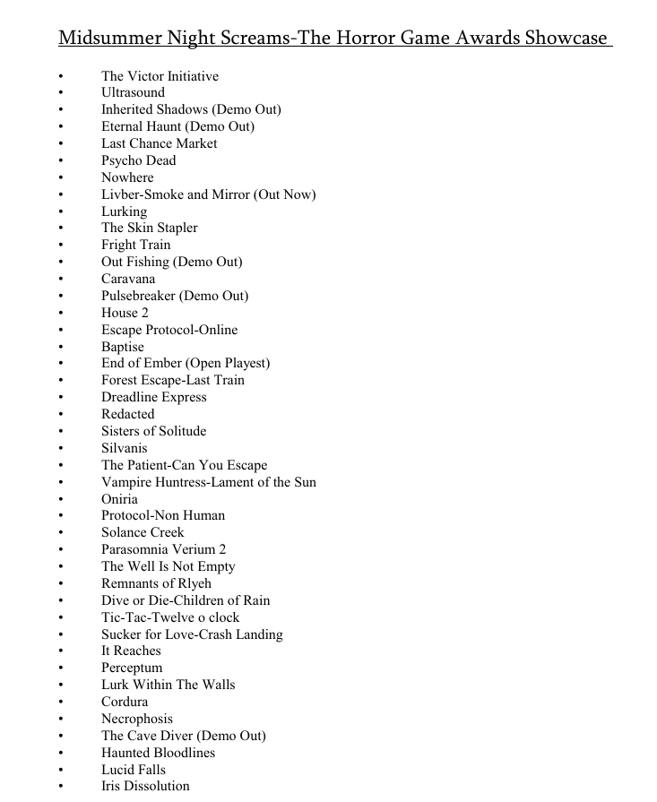 QuinnieXoXo_'s tweet photo. Here's the breakdown of the games that were shown during the @HorrorGameAward showcase. Even mentioned whether there's a demo for it. Have fun wishlisting! 💜 https://t.co/6G2nHFJVR5