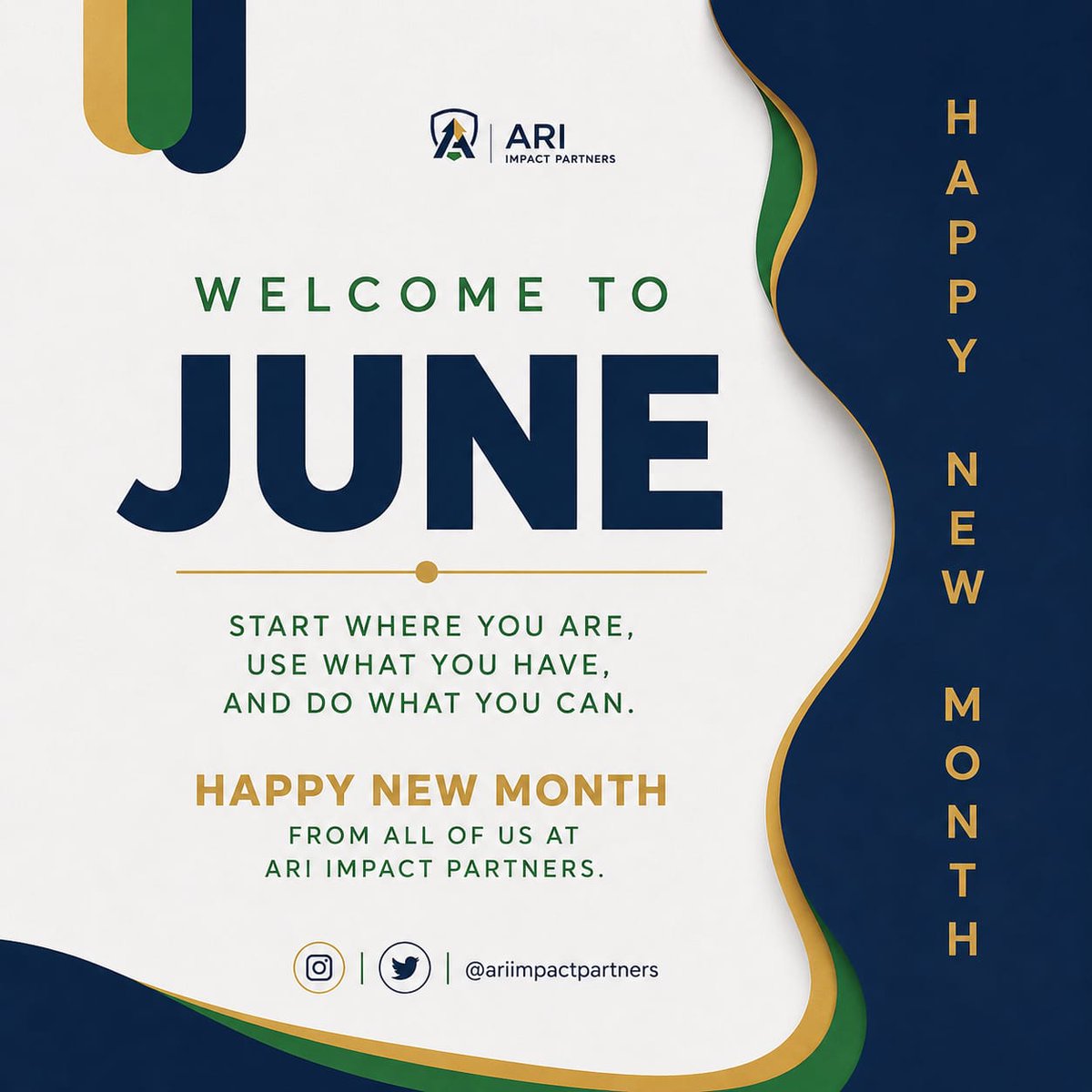 pauldavidari1's tweet photo. Welcome to June!

A new month brings new opportunities to create impact, inspire change, and drive meaningful progress.

From all of us at Ari Impact Partners, we wish you a productive, successful, and fulfilling month ahead.

#WelcomeToJune #HappyNewMonth #AriImpactPartners https://t.co/smeTnYcaP8
