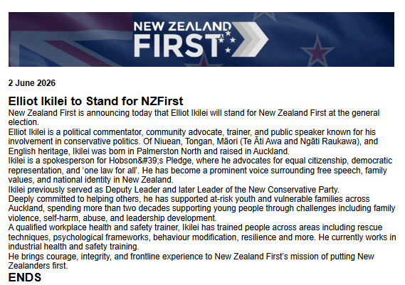 henrycooke's tweet photo. INBOX: Former head of the New Conservatives to stand for NZ First https://t.co/u5DOZux8Wq