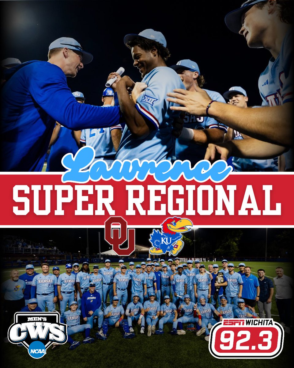 ESPNWichita's tweet photo. One regional wasn’t enough! 

@KUBaseball is #HOSTING the Super Regionals against Oklahoma! #WichitasSportsLeader https://t.co/EclpcTFLvD