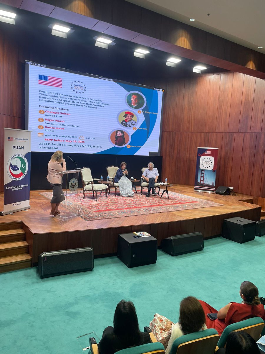 PakUSAlumni's tweet photo. Under #Freedom250 Speaker Series, PUAN &amp; @usembislamabad  hosted American Excellence in Education featuring speakers that shared how U.S. educational experiences shaped their creative careers, and inspired positive change.
More: https://t.co/Dvq9opq2xF https://t.co/zN4vqHVvqb