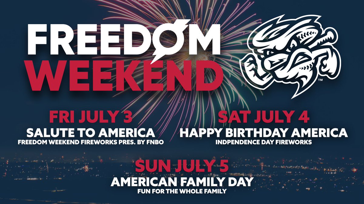OMAStormChasers's tweet photo. Join us for Freedom Weekend at Werner Park! There will be postgame fireworks on July 3rd courtesy of @fnbo and July 4th. July 5th will feature Postgame Catch on the Field 🇺🇸

🎟️: https://t.co/ub9KglORzW https://t.co/lcTOdbJLAC