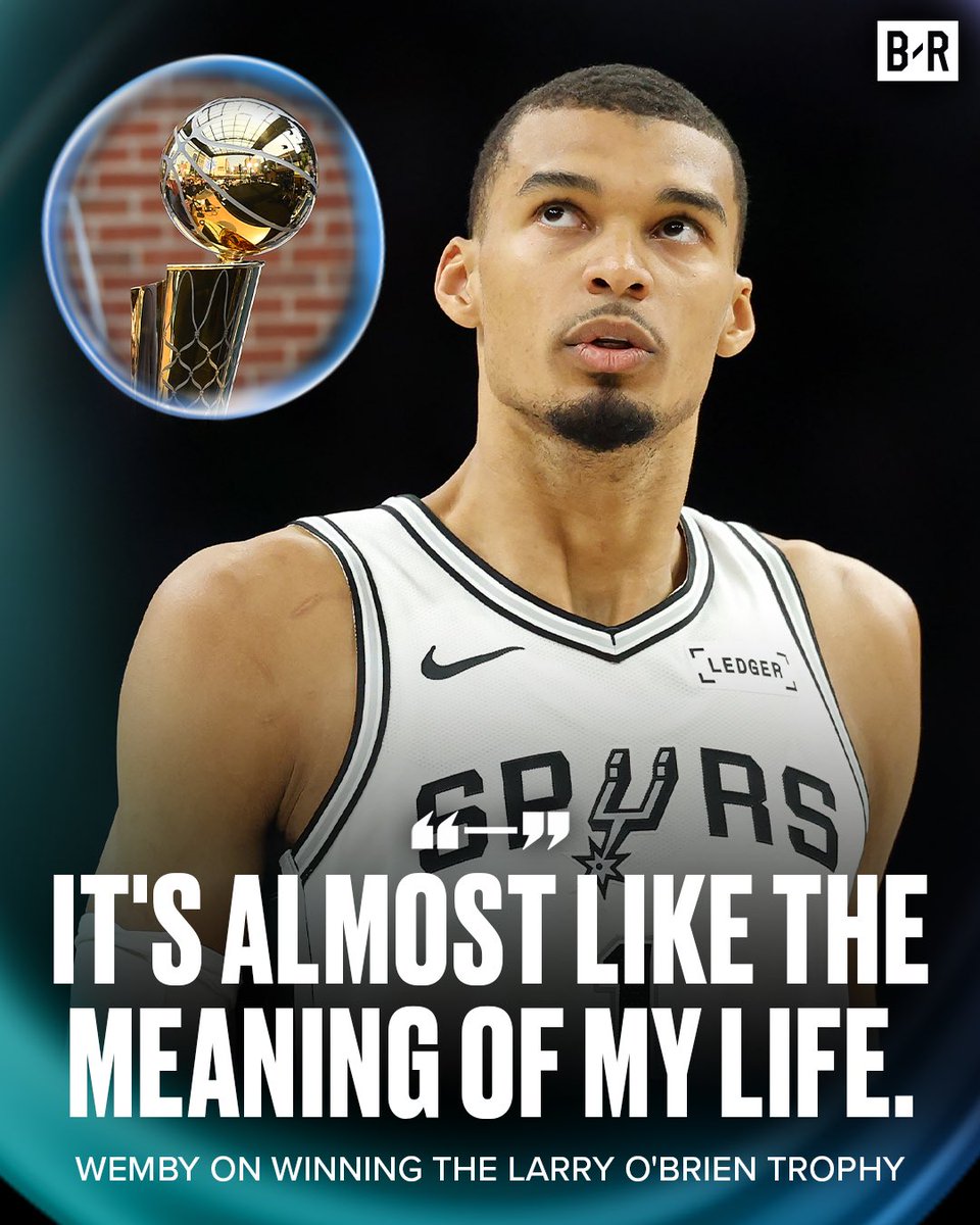 BleacherReport's tweet photo. Wemby says that winning the Larry O'Brien Trophy would be a childhood dream of his 🥹🏆

(via @spurs) https://t.co/AhR7bv948k